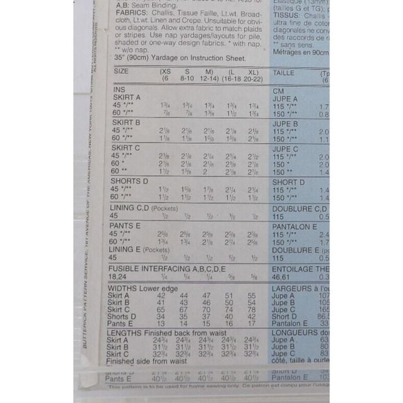 Butterick Fast & Easy #4509 Skirt Shorts Pants ©1996 Uncut Sizes XS-S-M - Picture 3 of 3